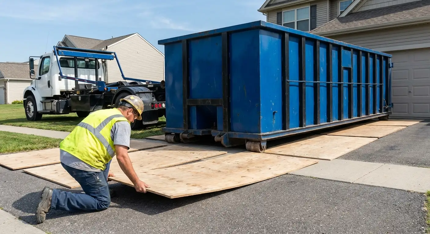 Driveway protection and delivery preparation for dumpster rental in Omaha, NE