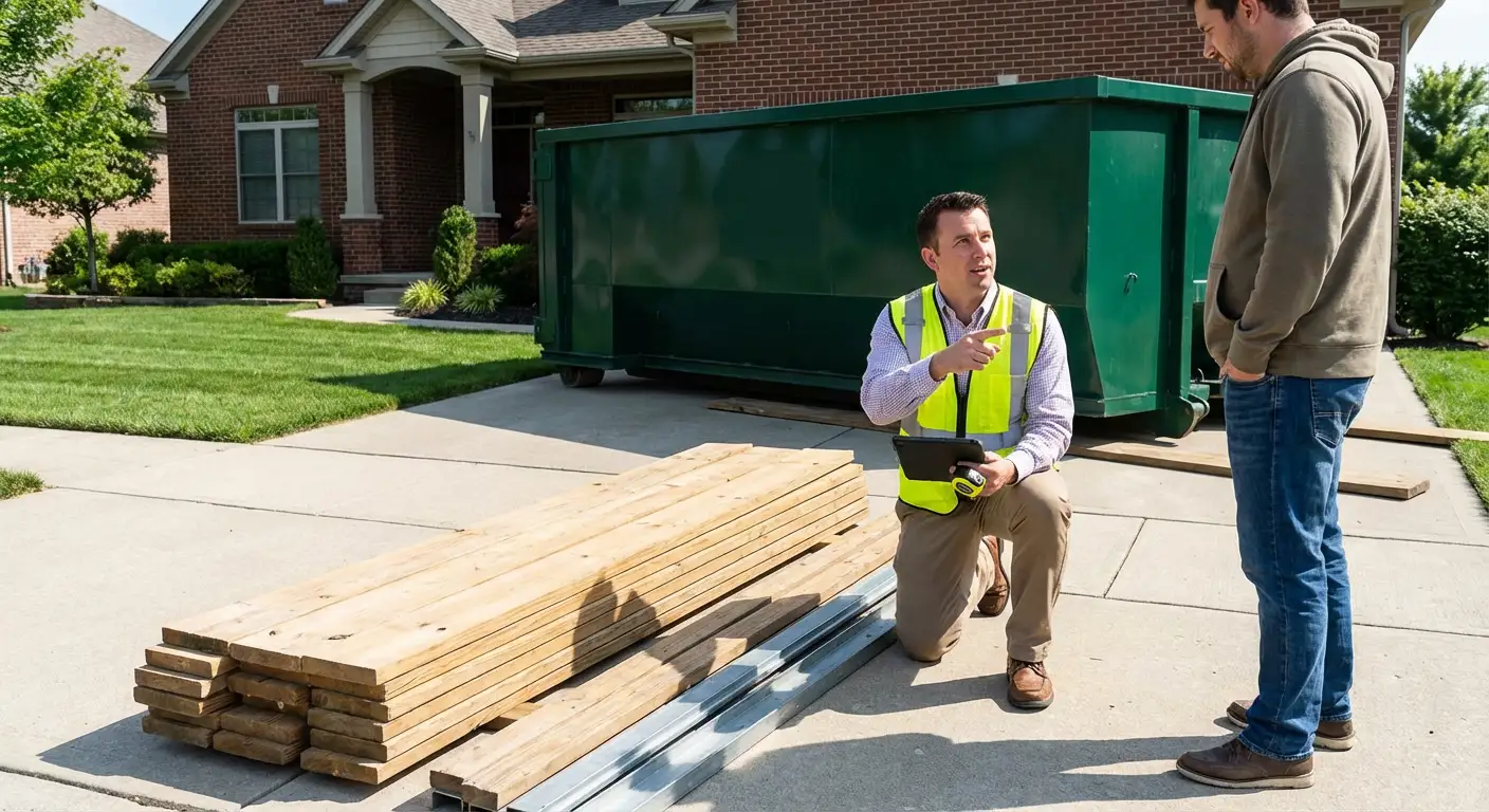 Dumpster rental delivery truck in Omaha