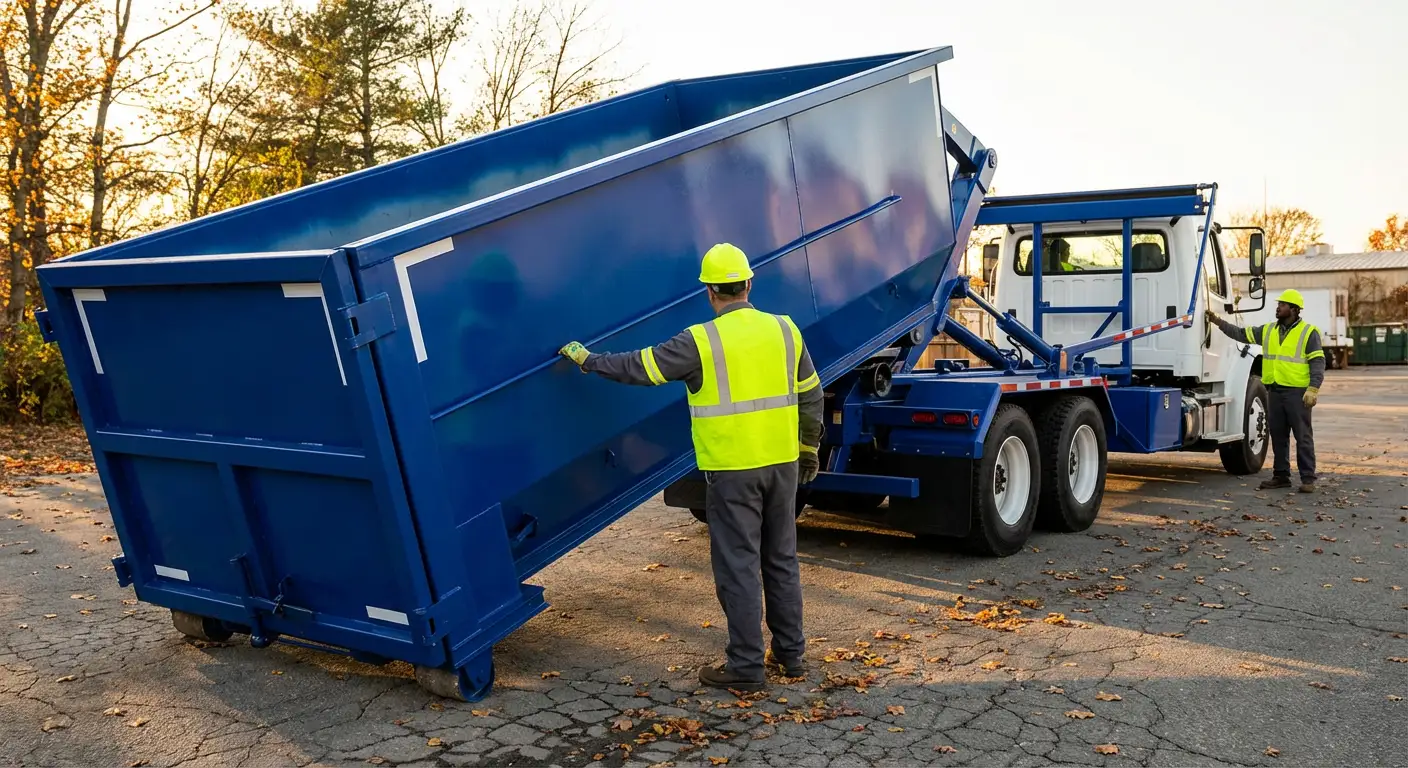 Commercial roll-off dumpster delivery truck in Omaha, NE